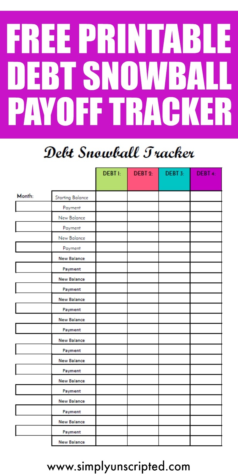 Free Debt Snowball Tracker Printable - Simply Unscripted - Free Printable Debt Snowball Worksheet