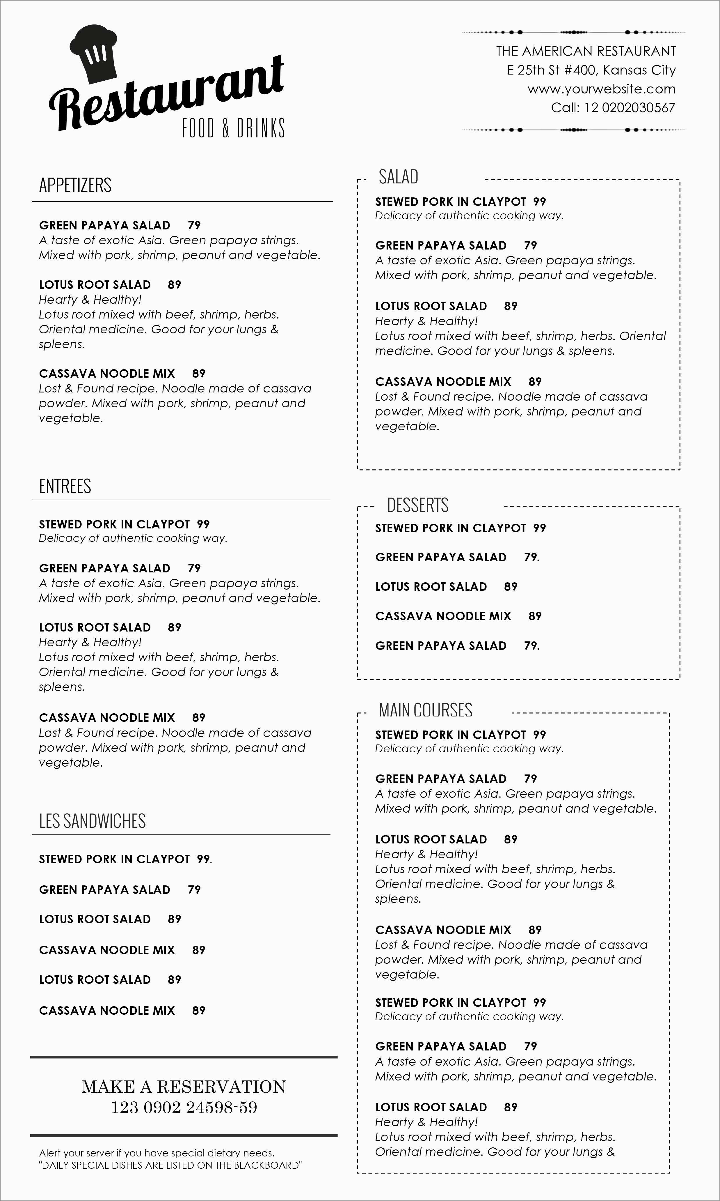 Blank Printable Food Menu Design - រូបភាពប្លុក  Images Within Free Printable Restaurant Menu Templates