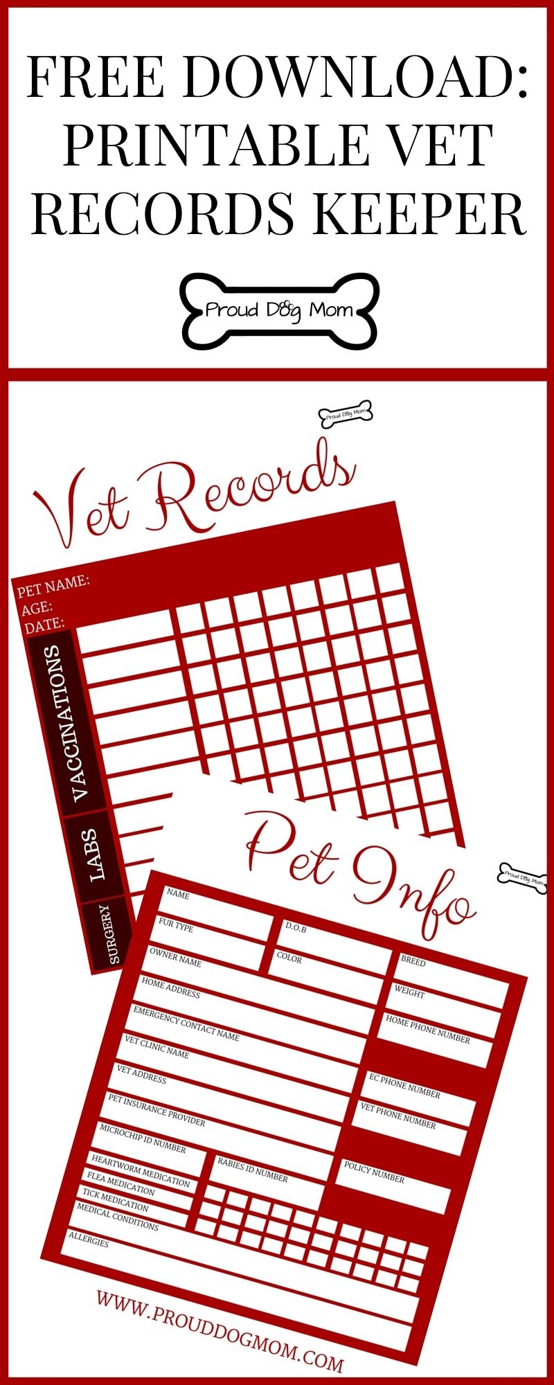 Free Download: Printable Vet Records Keeper | Pets | Puppies, Dog - Free Printable Pet Health Record