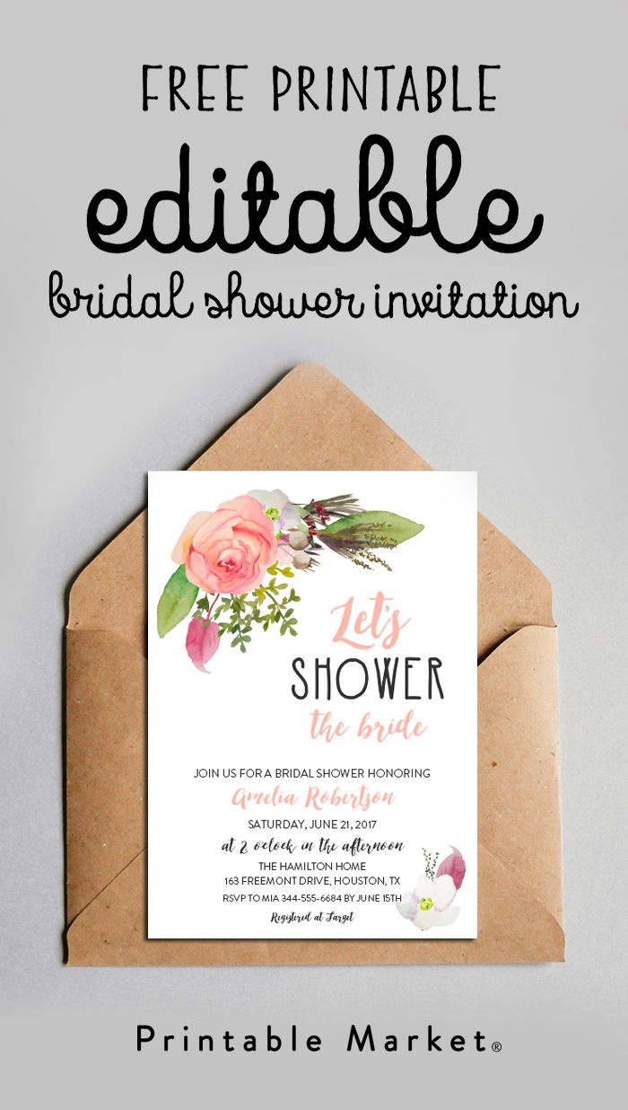 Free Editable Bridal Shower Invitation Watercolor Flowers Pdf - Free Printable Beach Theme Bridal Shower Invitations