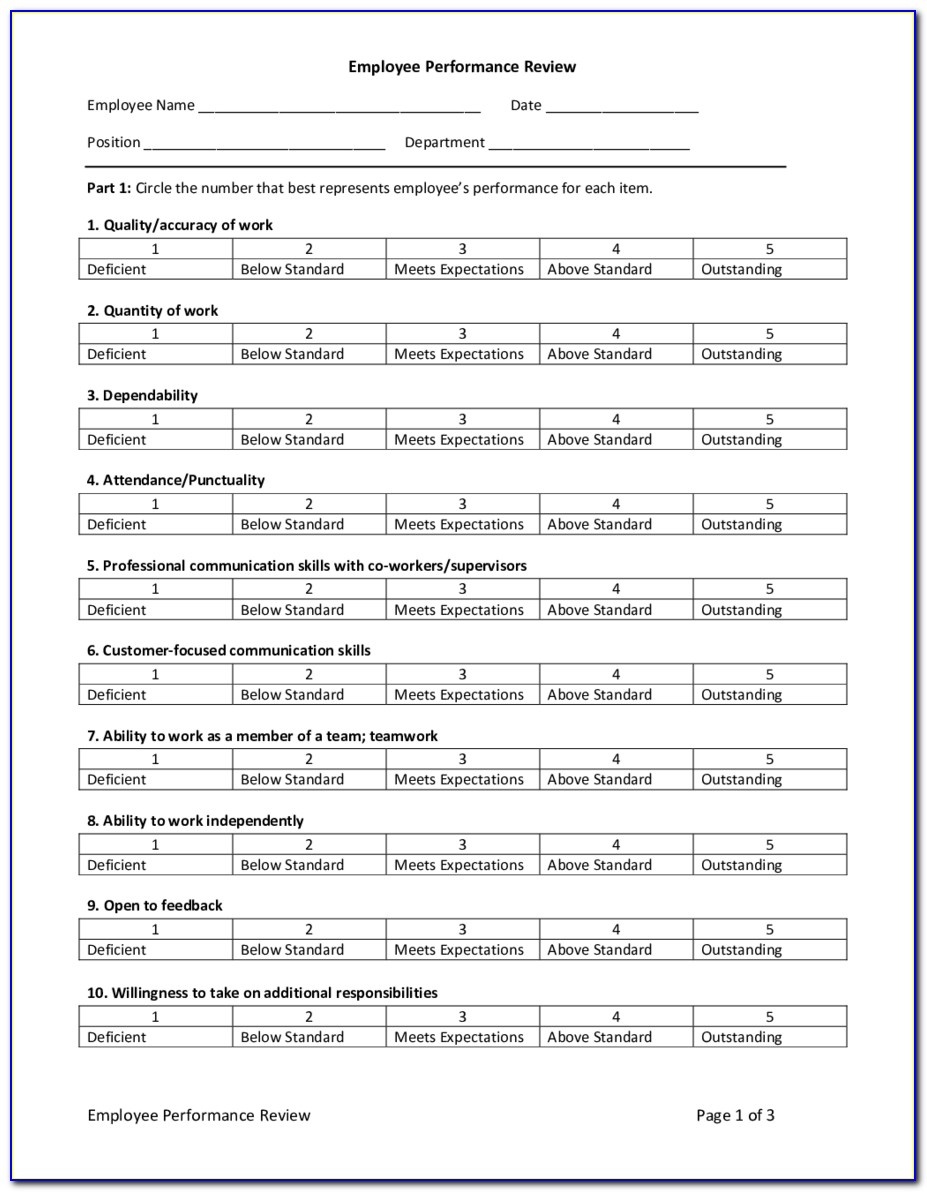 Free Employee Performance Review Templates Smartsheet Free Employee