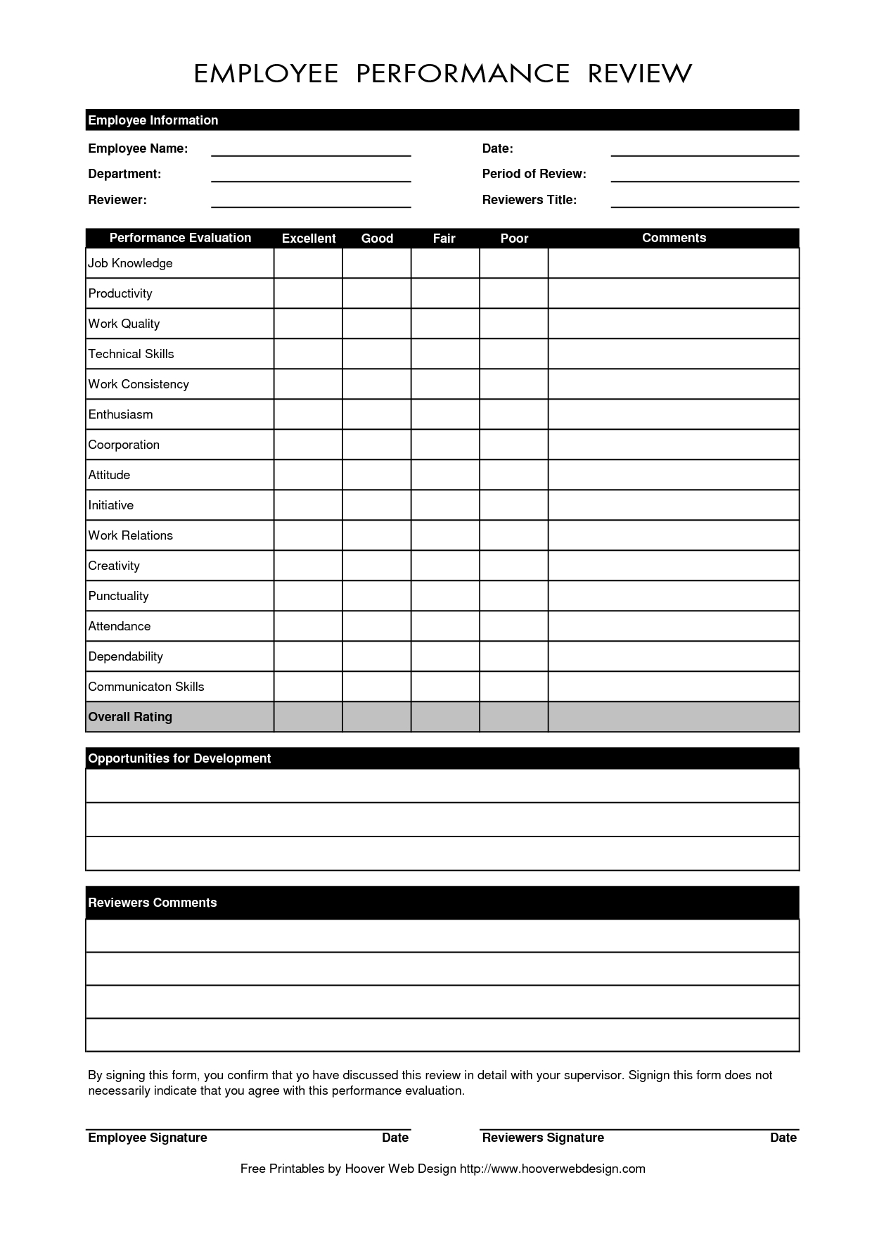 Free Employee Self Evaluation Forms Printable | Free Printable