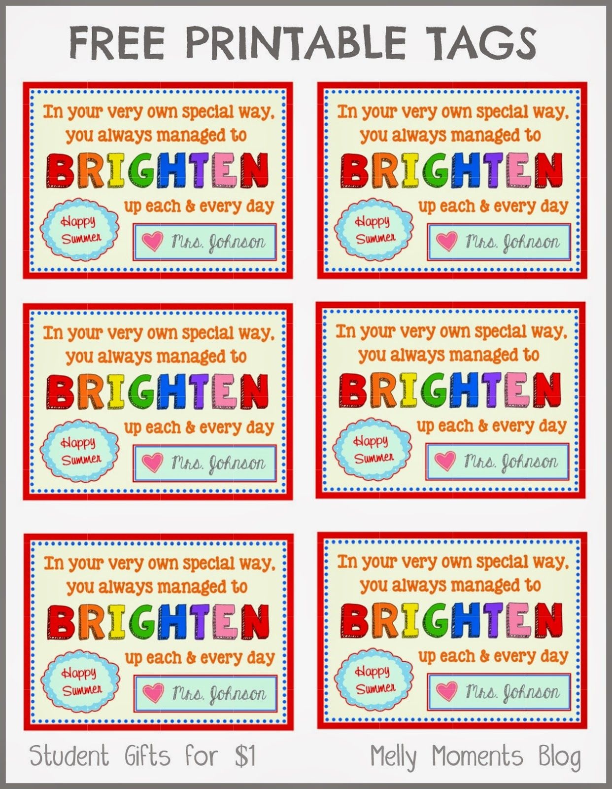 Free End Of Year Gift Tag Printables From Teacher To Student - Free Printable Months Of The Year Labels