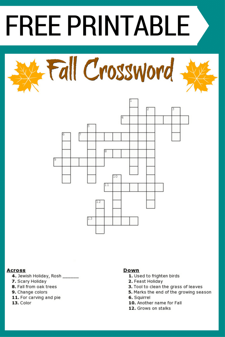 Free #fall Crossword Puzzle #printable Worksheet Available With And - Free Printable Activities For Adults