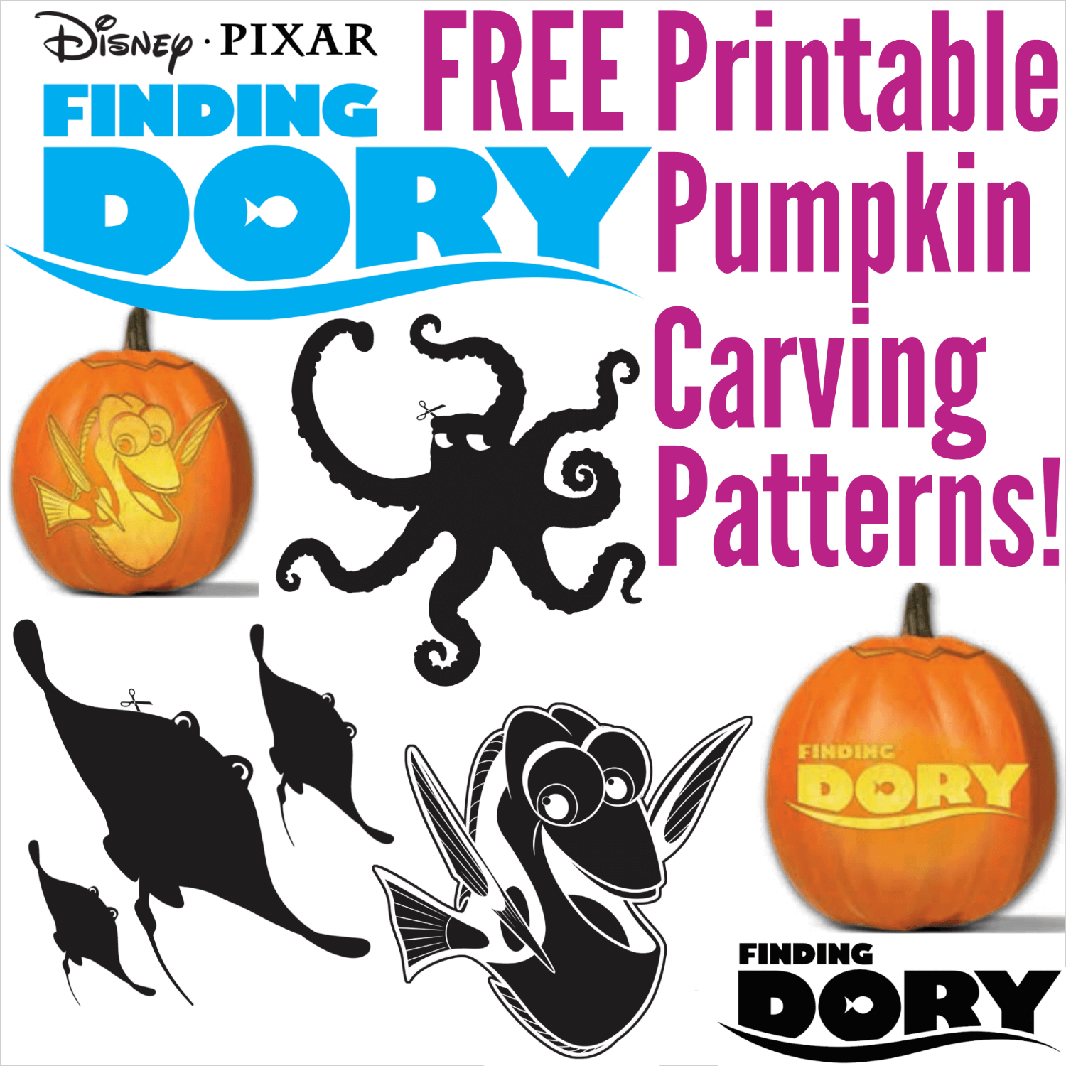 Free Finding Dory Pumpkin Carving Patterns To Print! - Halloween Pumpkin Carving Stencils Free Printable