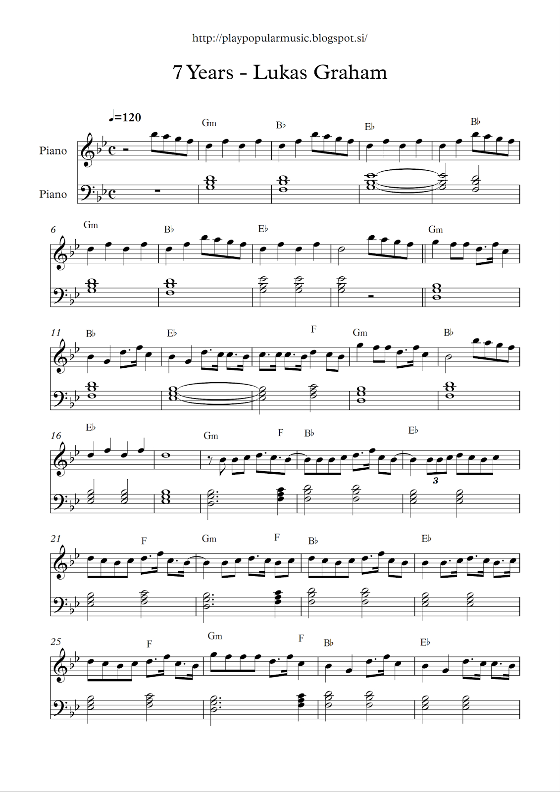 Free Full Piano Sheet Music: 7 Years – Lukas Graham.pdf My Favourite - Free Printable Piano Sheet Music For Popular Songs