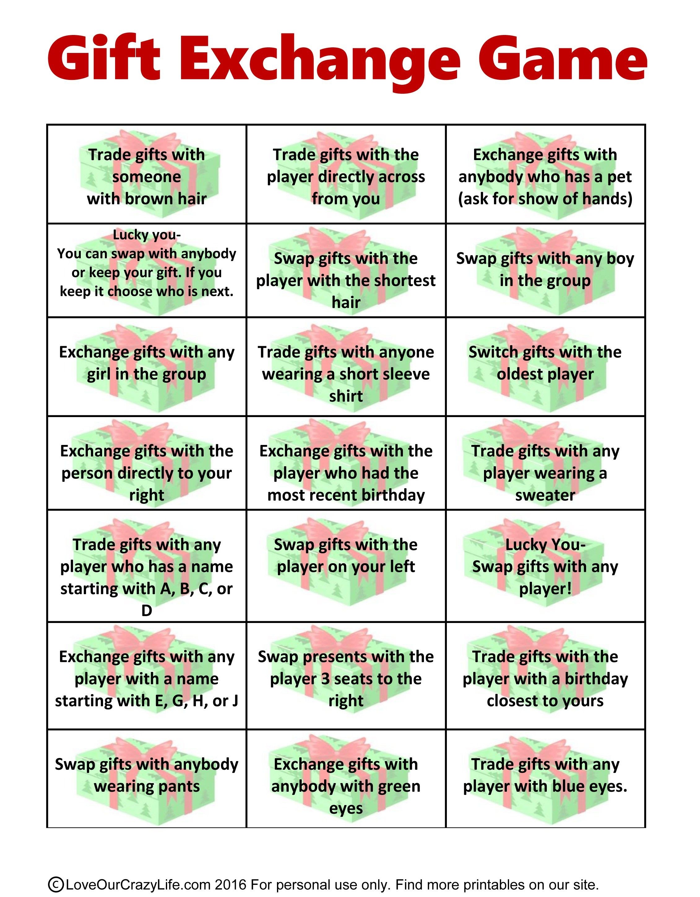 Free Gift Exchange Game Printable | Holiday Games | Christmas Gift - Free Printable Group Games