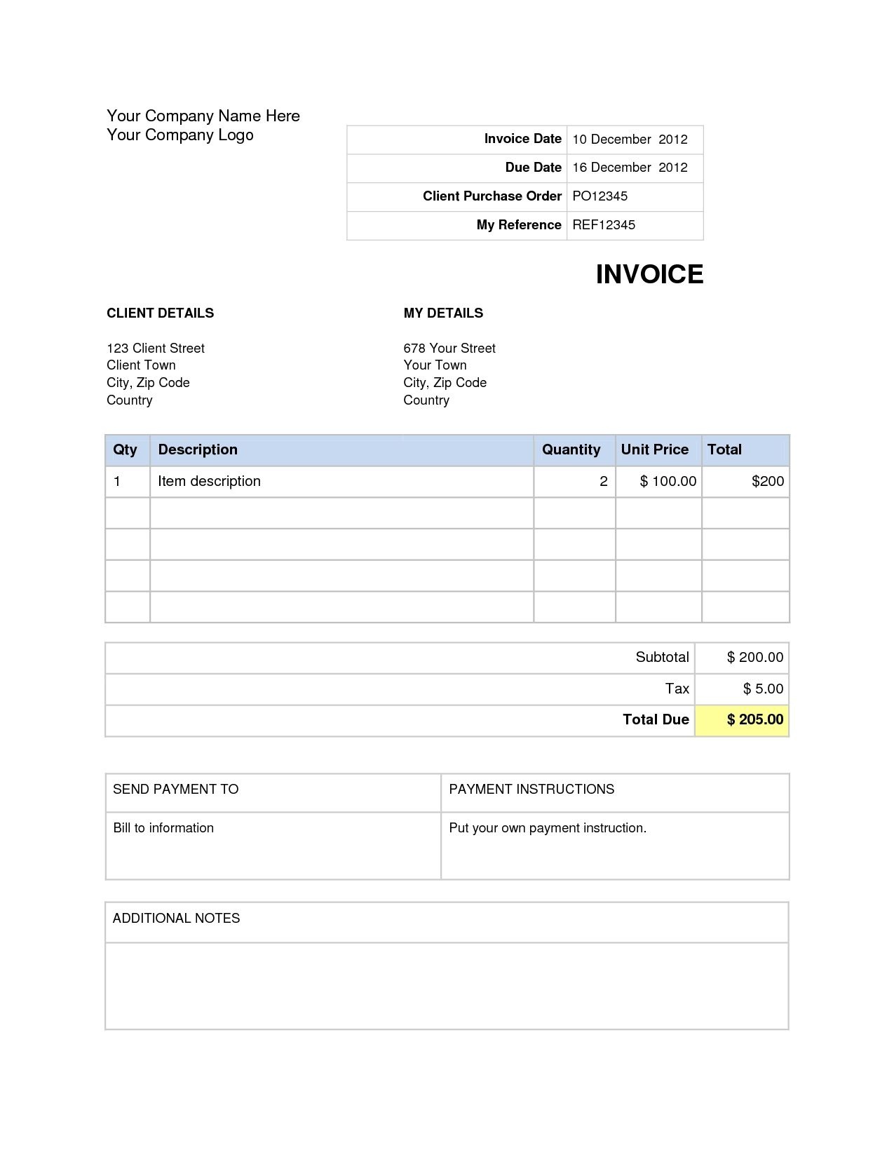 Free Invoice Template Word Document - Tutlin.psstech.co - Invoice Templates Printable Free Word Doc