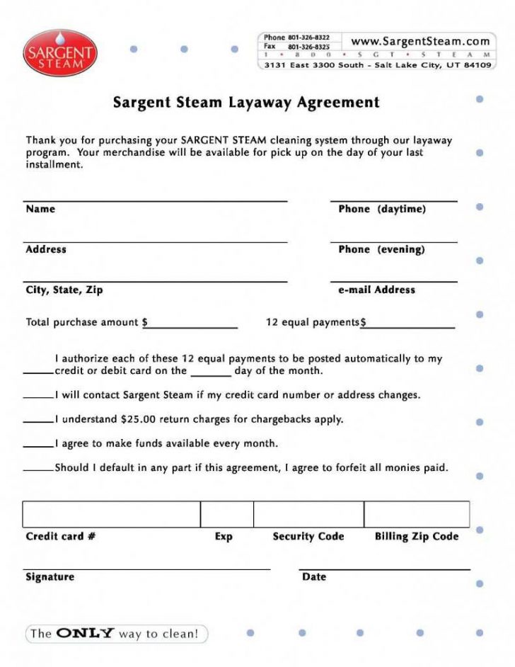 Free Layaway Agreement Forms 69569 6 Best Of Retail Layaway Forms