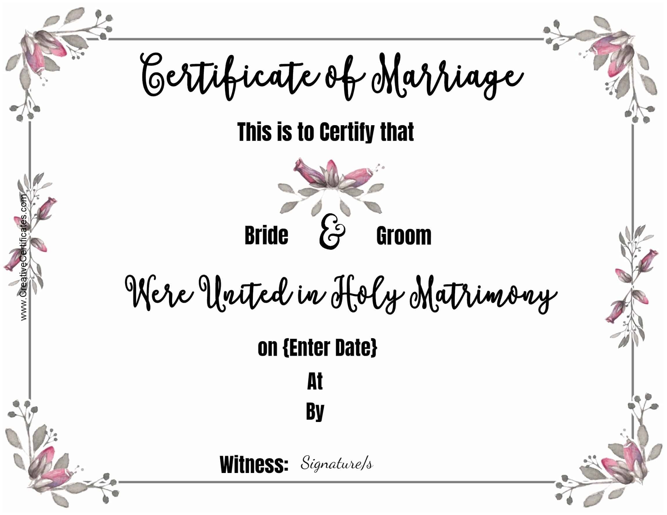 Free Marriage Certificate Template | Customize Online Then Print - Fake Marriage Certificate Printable Free