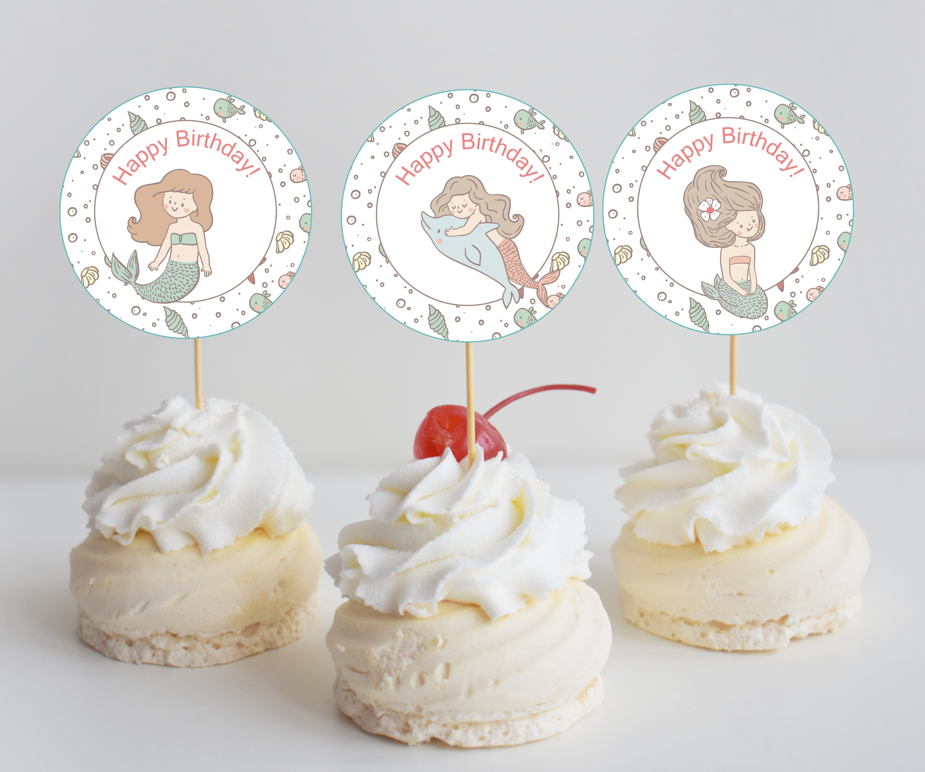 Free Mermaid Birthday Party Printables - Mermaid Party Bundle - Free Printable Mermaid Cupcake Toppers