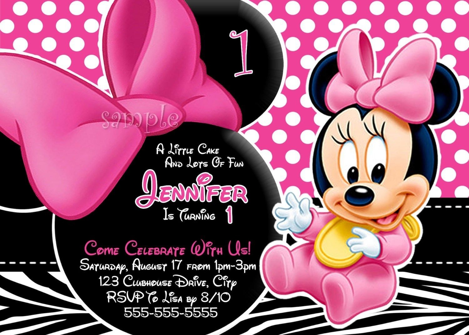 Free Minnie Mouse Invitation Template. Minnie Mouse First Birthday - Free Printable Minnie Mouse Party Invitations