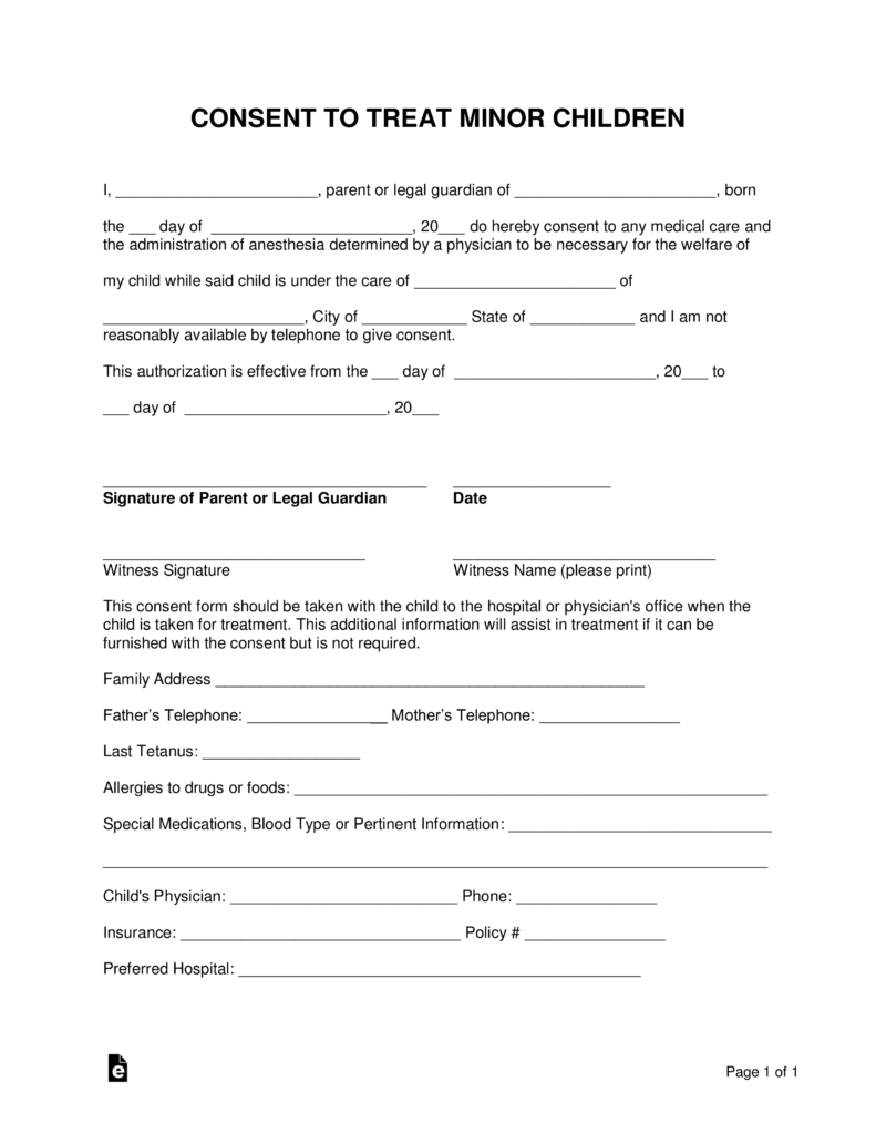 Free Minor (Child) Medical Consent Form - Word | Pdf | Eforms – Free - Free Printable Child Medical Consent Form