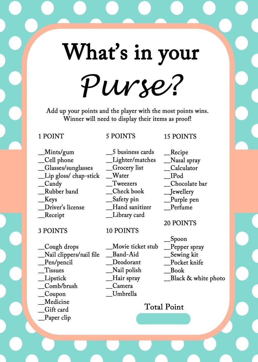 Free Mint Bridal Shower Game Printables | Important Info | Bridal - Free Printable Bridal Shower Games What&amp;amp;#039;s In Your Purse