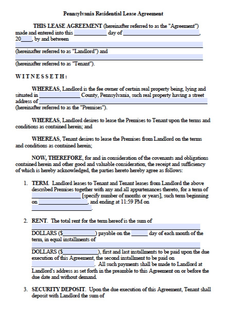 Standard Blank Lease Agreement Printable
