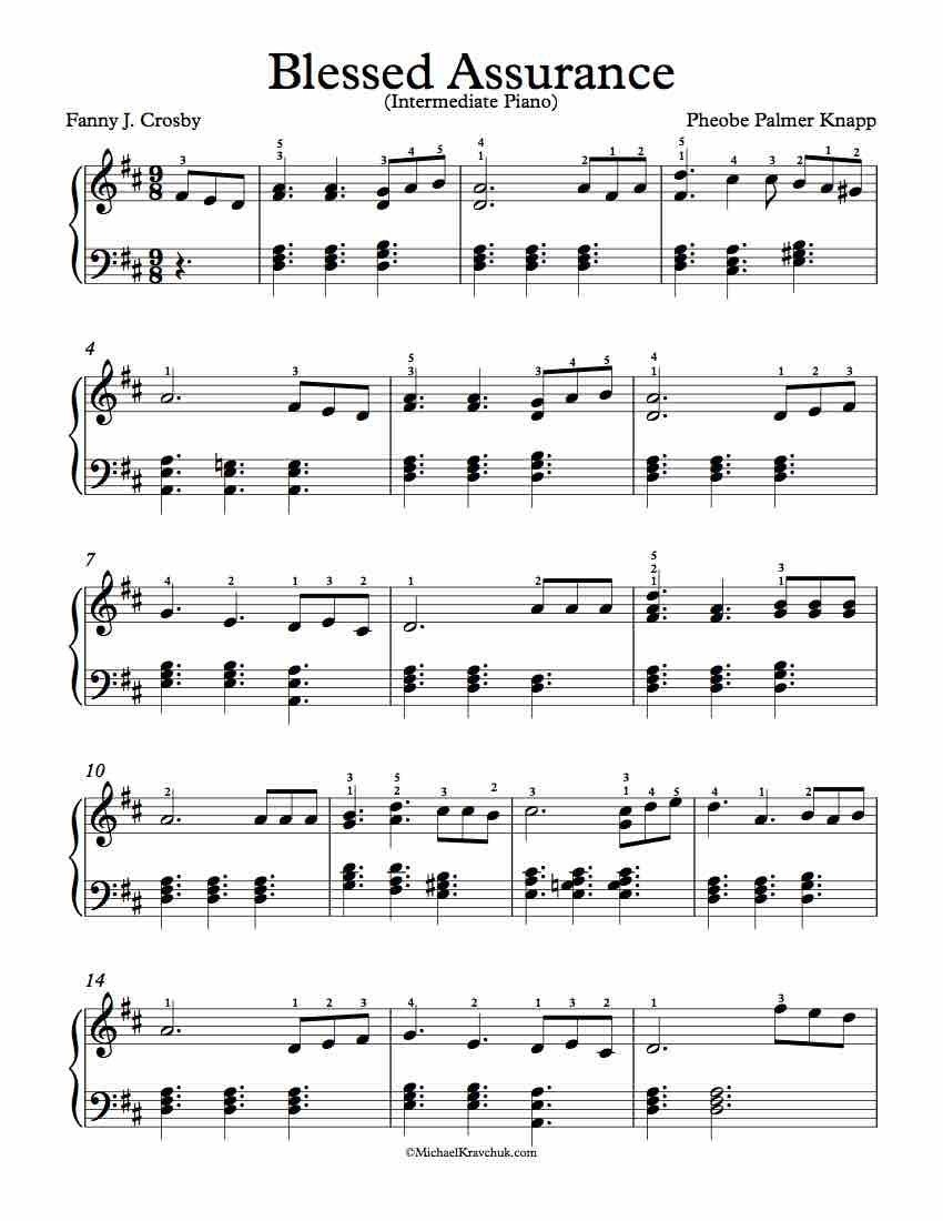 Free Piano Arrangement Sheet Music – Blessed Assurance | Gospel - Free Printable Gospel Sheet Music For Piano