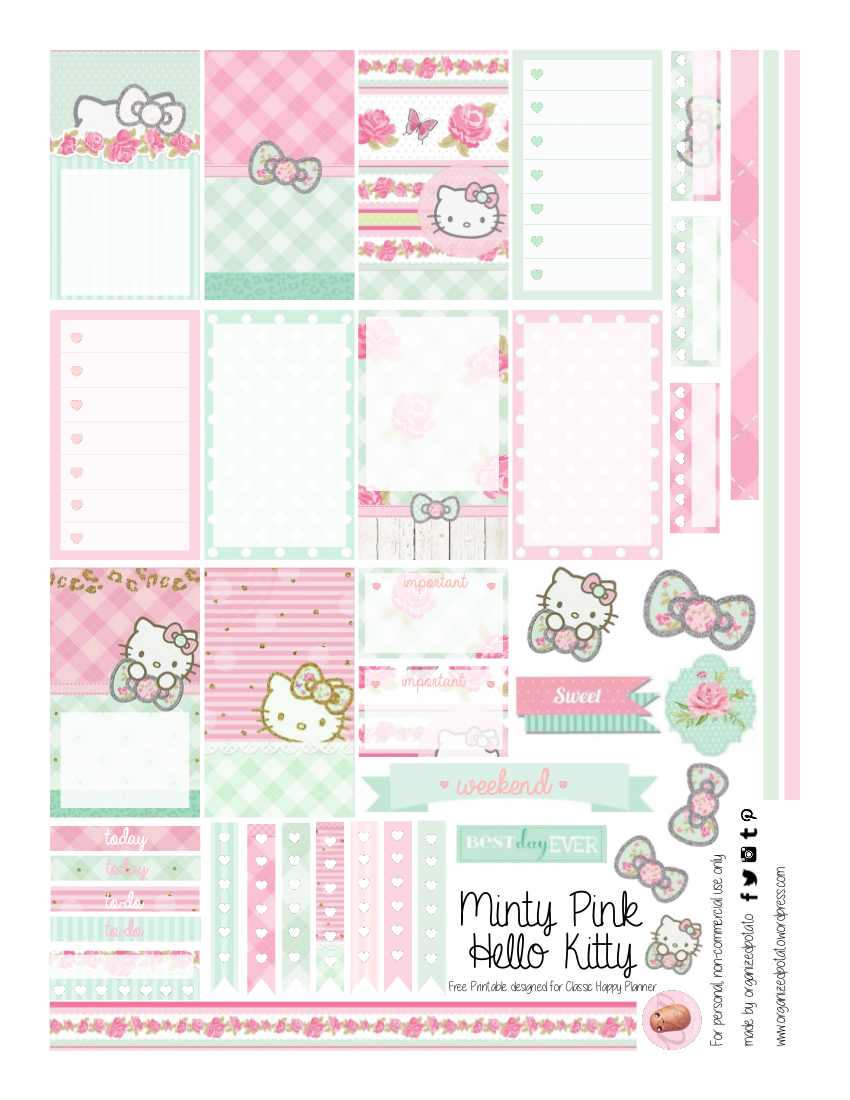 Free Planner Printable: Mint Green &amp;amp; Pink Hello Kitty | Hello Kitty - Hello Kitty Labels Printable Free