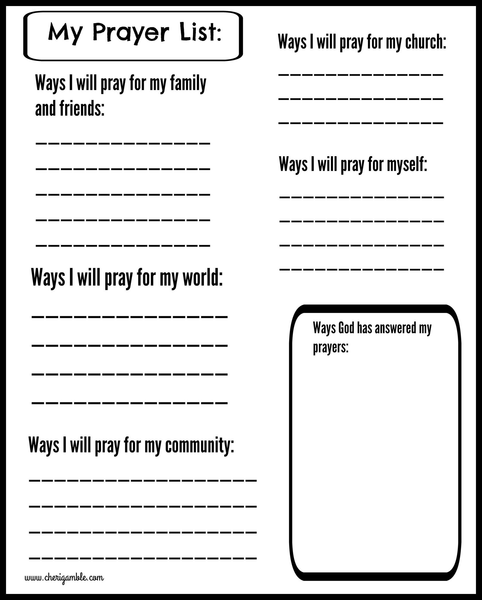 Free Printable Prayer Worksheets For Kids