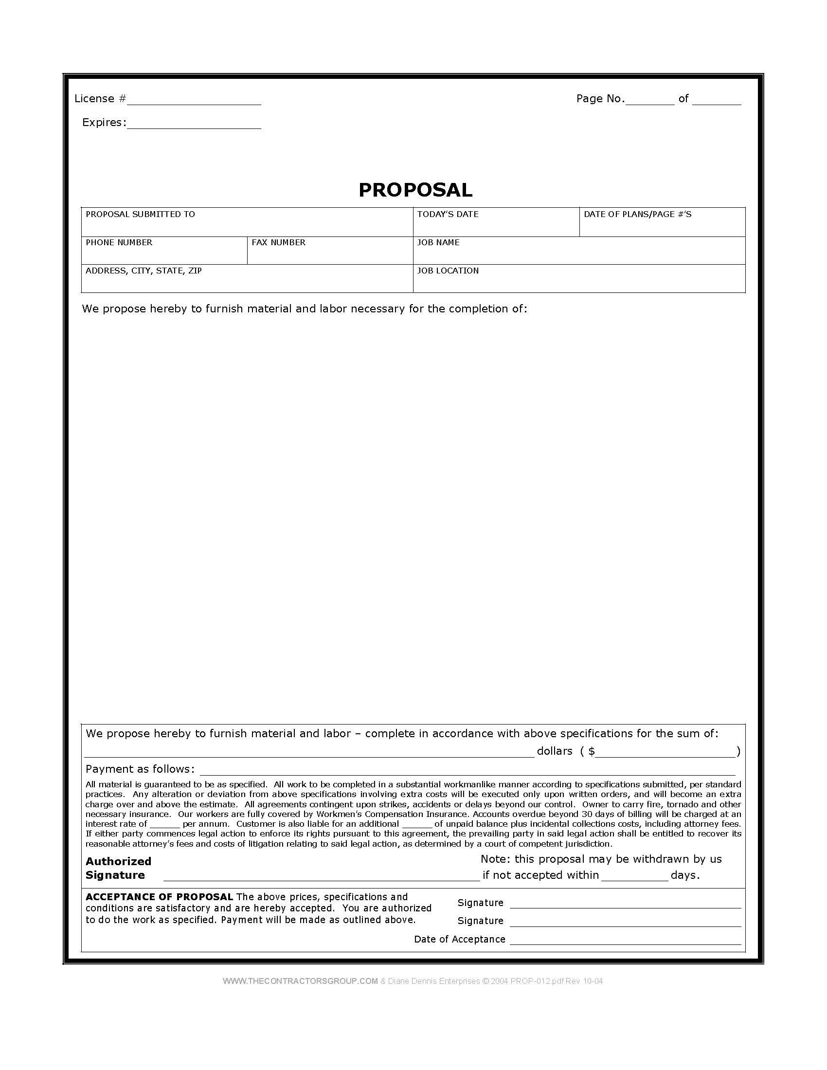 Free Print Contractor Proposal Forms Construction Proposal Form Free Printable Home 