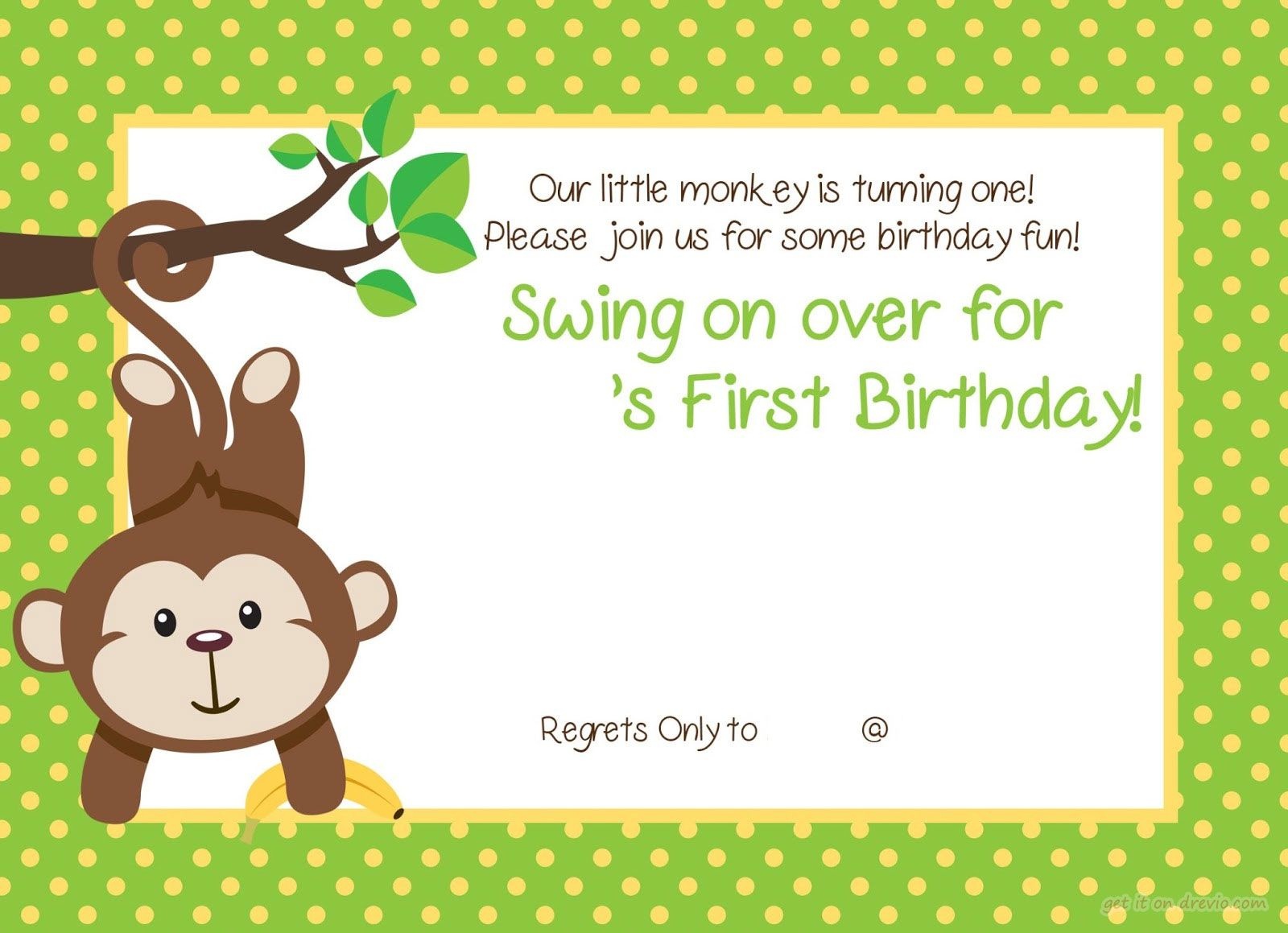 Free Printable 1St Monkey Birthday | Birthday Invitation For Kids - Jungle Theme Birthday Invitations Free Printable