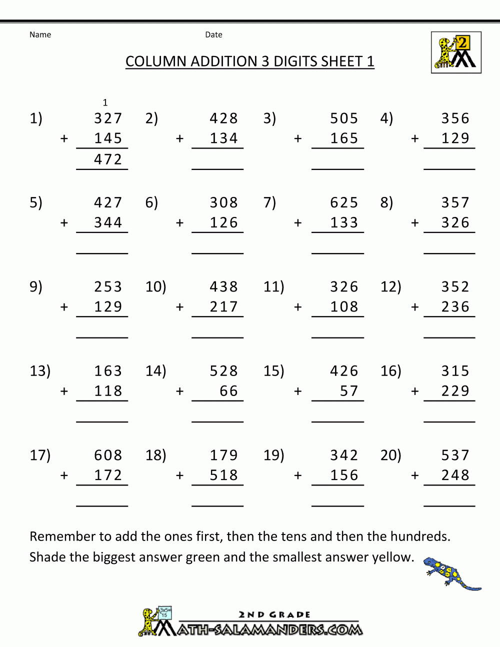 Free Printable Addition Worksheets 3 Digits - Free Printable Time Worksheets For Grade 3