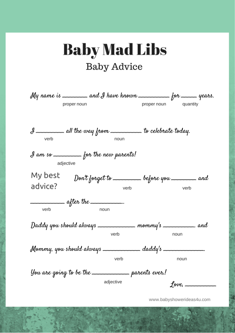 Free Printable Baby Mad Libs Water Color - Baby Shower Ideas - Baby Shower Mad Libs Printable Free