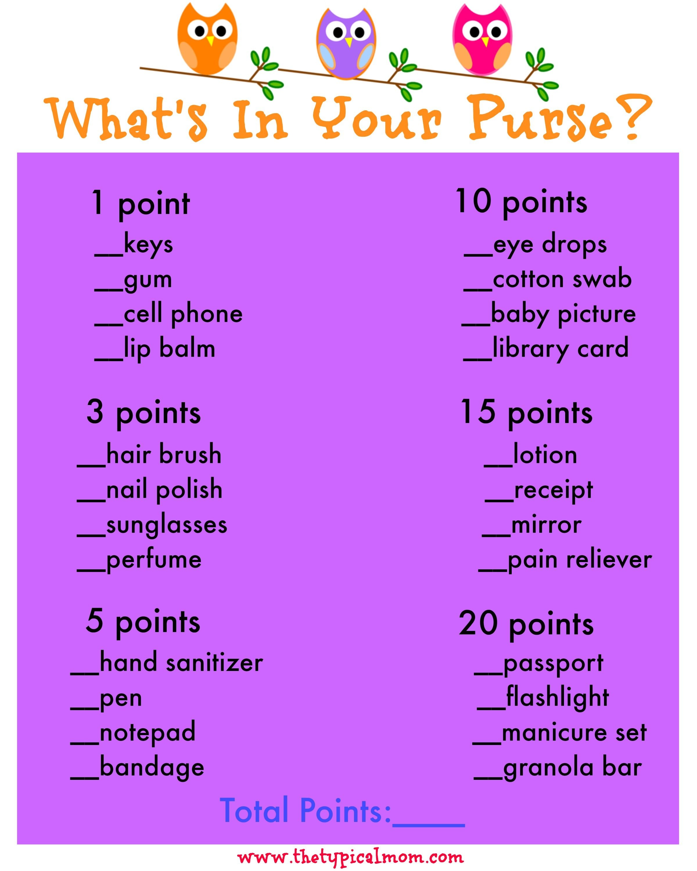 Free Printable Baby Shower Game Called What&amp;#039;s In Your Purse? So Fun - Free Printable Baby Shower Games What&amp;#039;s In Your Purse