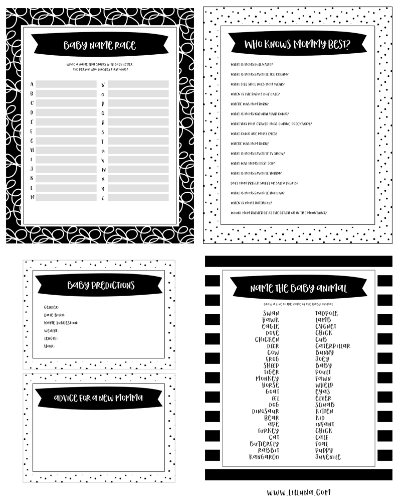 Free Printable Baby Shower Games - 5 Games (In 3 Colors!) | Lil&amp;#039; Luna - Free Printable Games