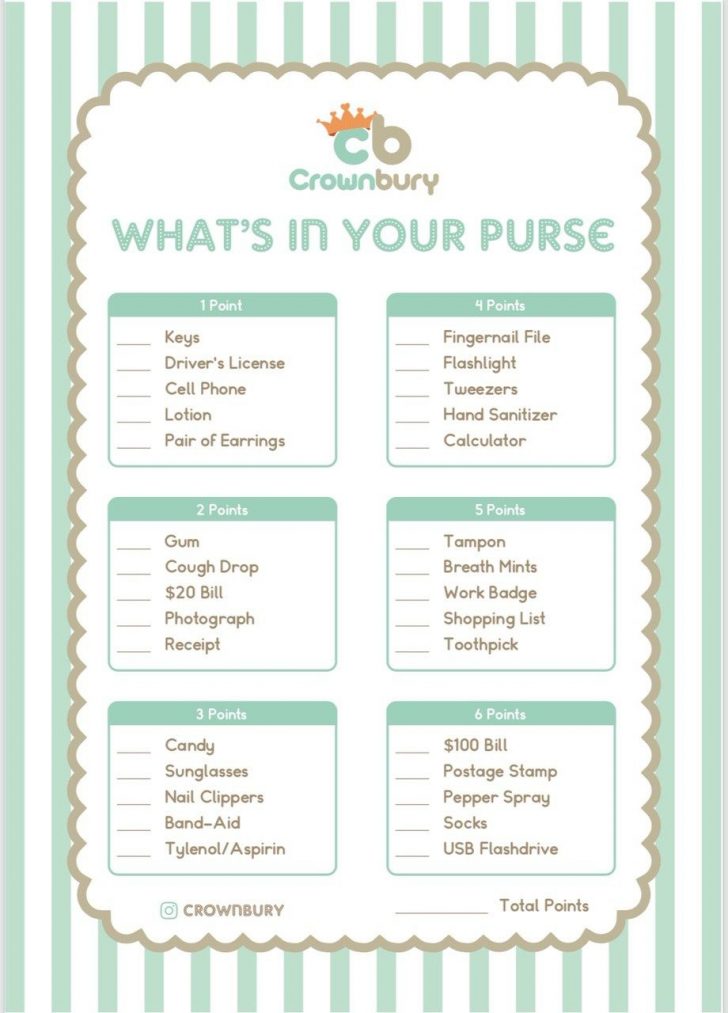 Free Printable Baby Shower Games What's In Your Purse
