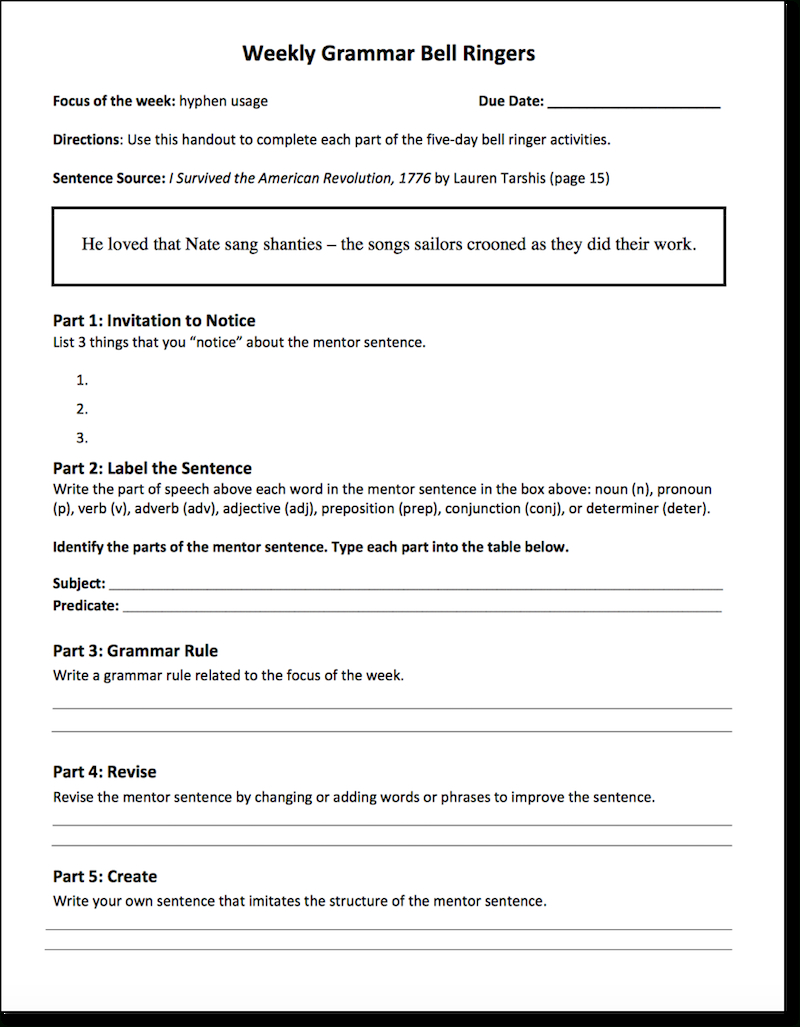 Free Printable Daily Bell Ringer Template