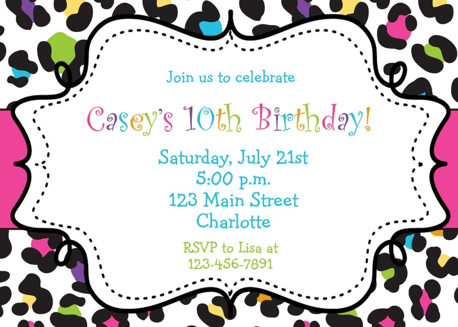 Free Printable Birthday Party Invitations For Girls | Holiday Stuff - Free Printable Cheetah Birthday Invitations