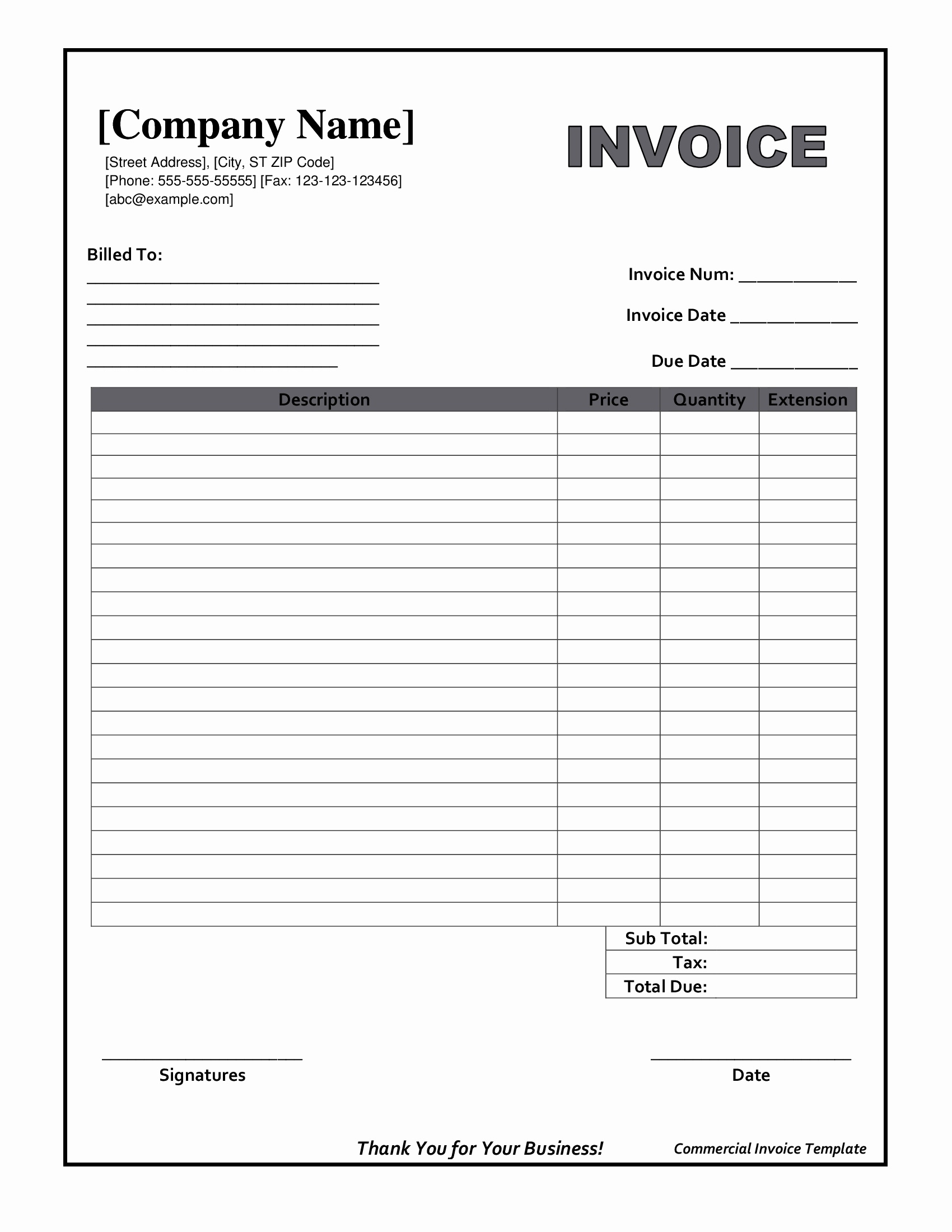 blank invoice template printable