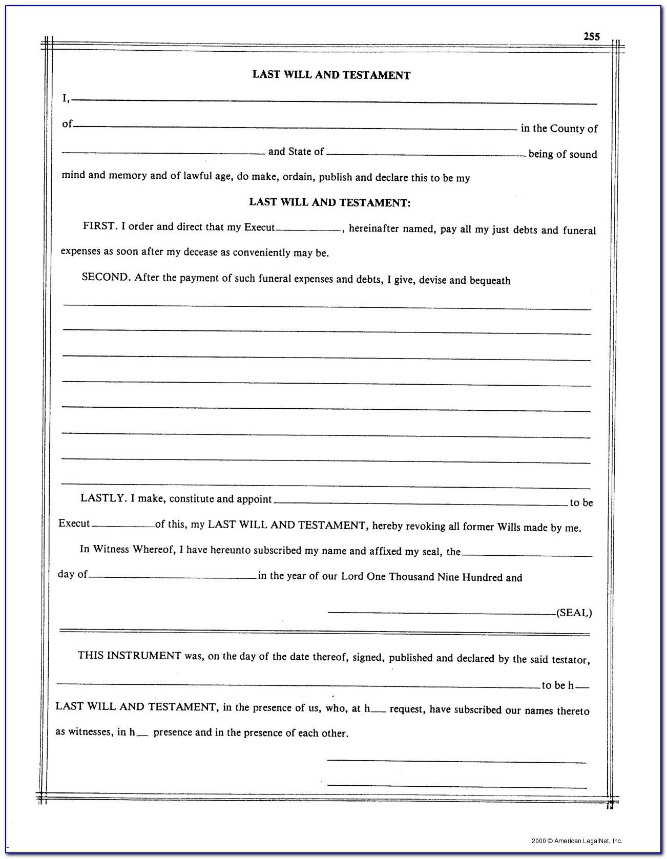 Free Printable Blank Last Will Testament Forms Printable Forms Free 