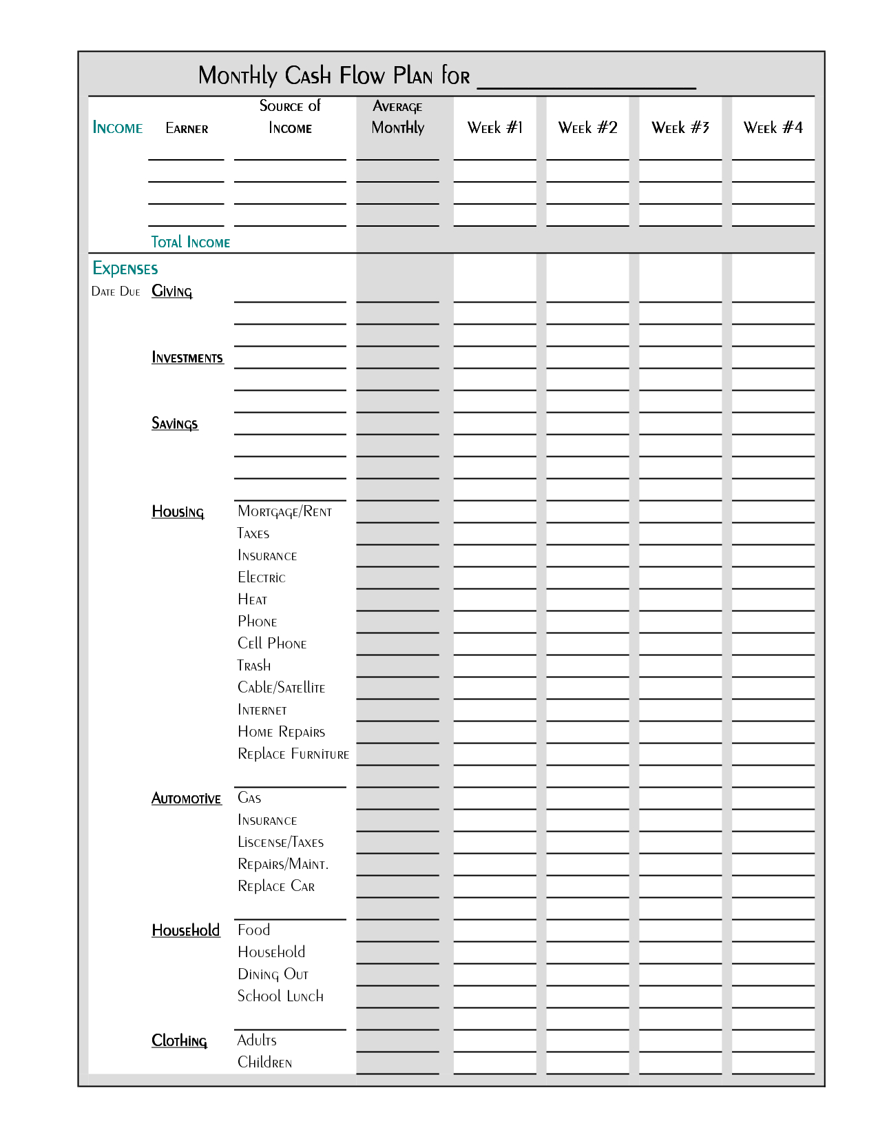 free household budget template printable