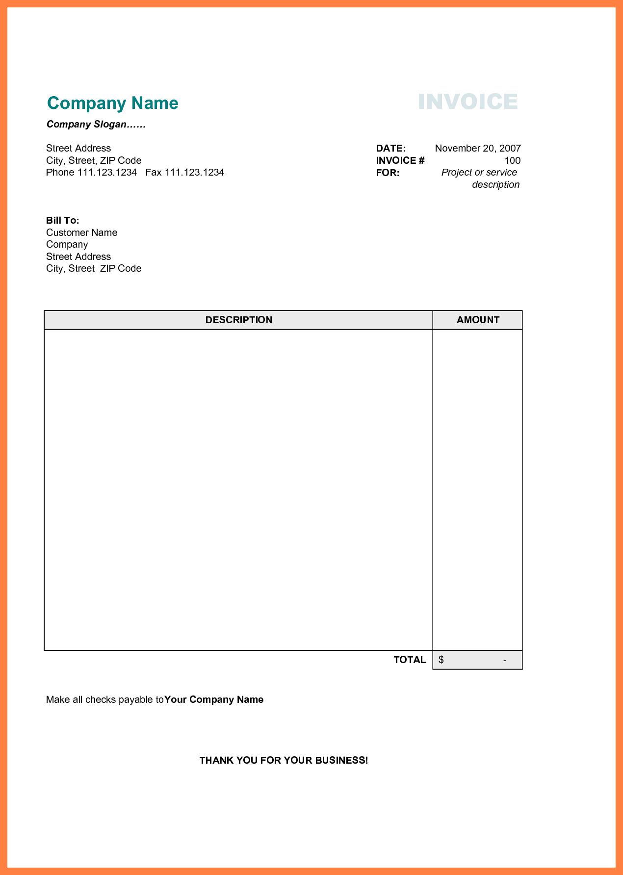 Free Printable Business Invoice Template - Invoice Format In Excel - Free Printable Catering Invoice Template