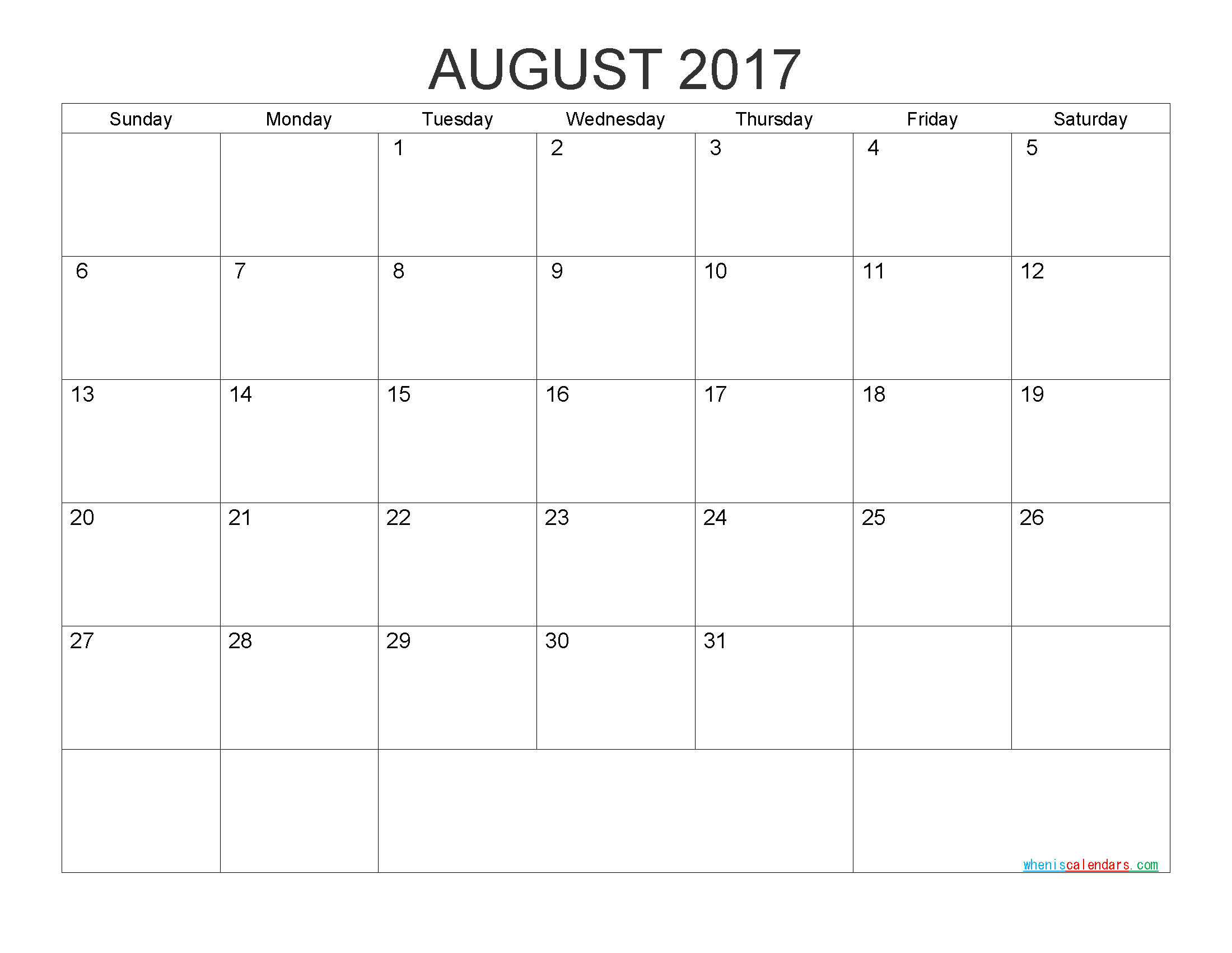 Free Printable Calendar August 2017Pdf, Image | Free Printable - Free Printable August 2017