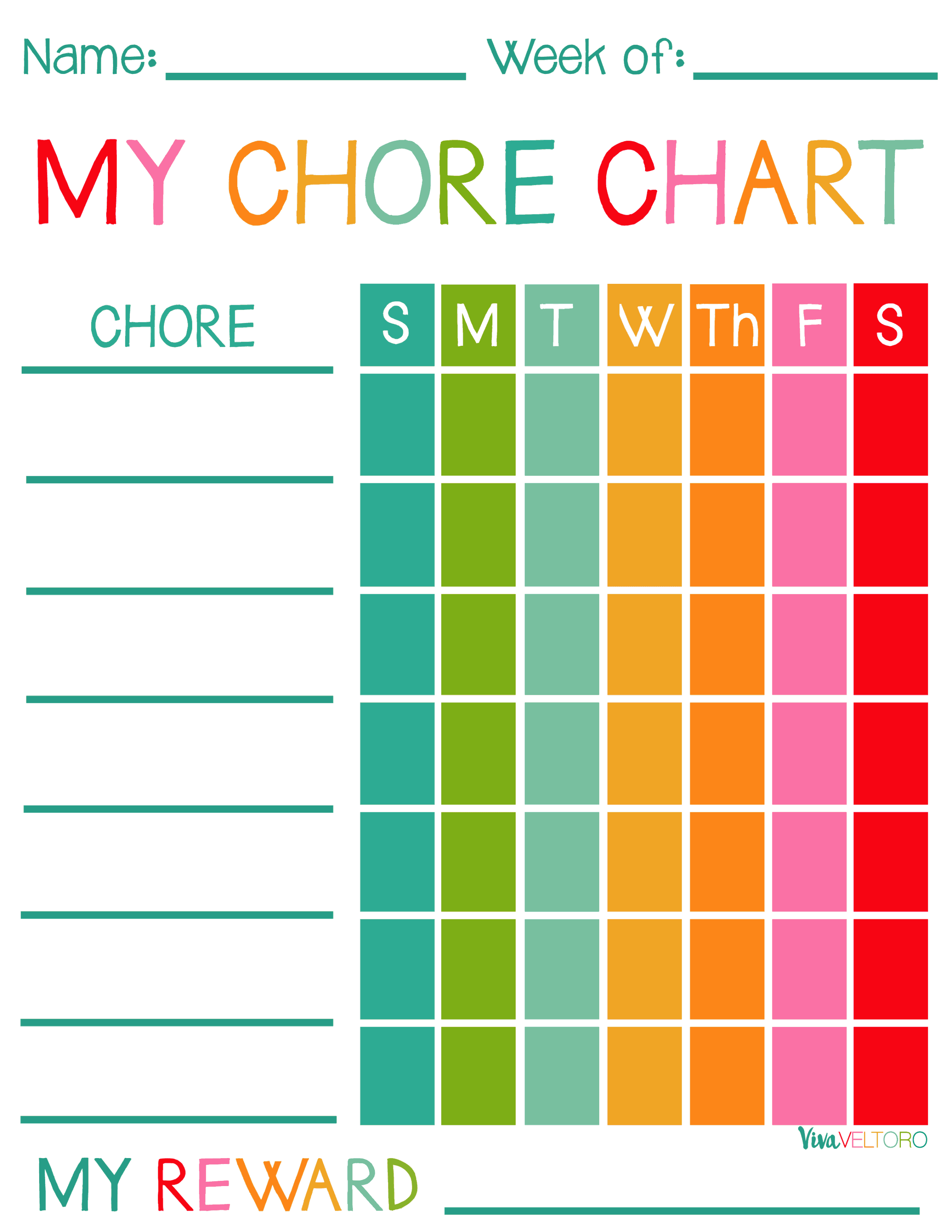 Free Printable Chore Charts For Kids! - Viva Veltoro - Free Printable Chore Charts For Kids
