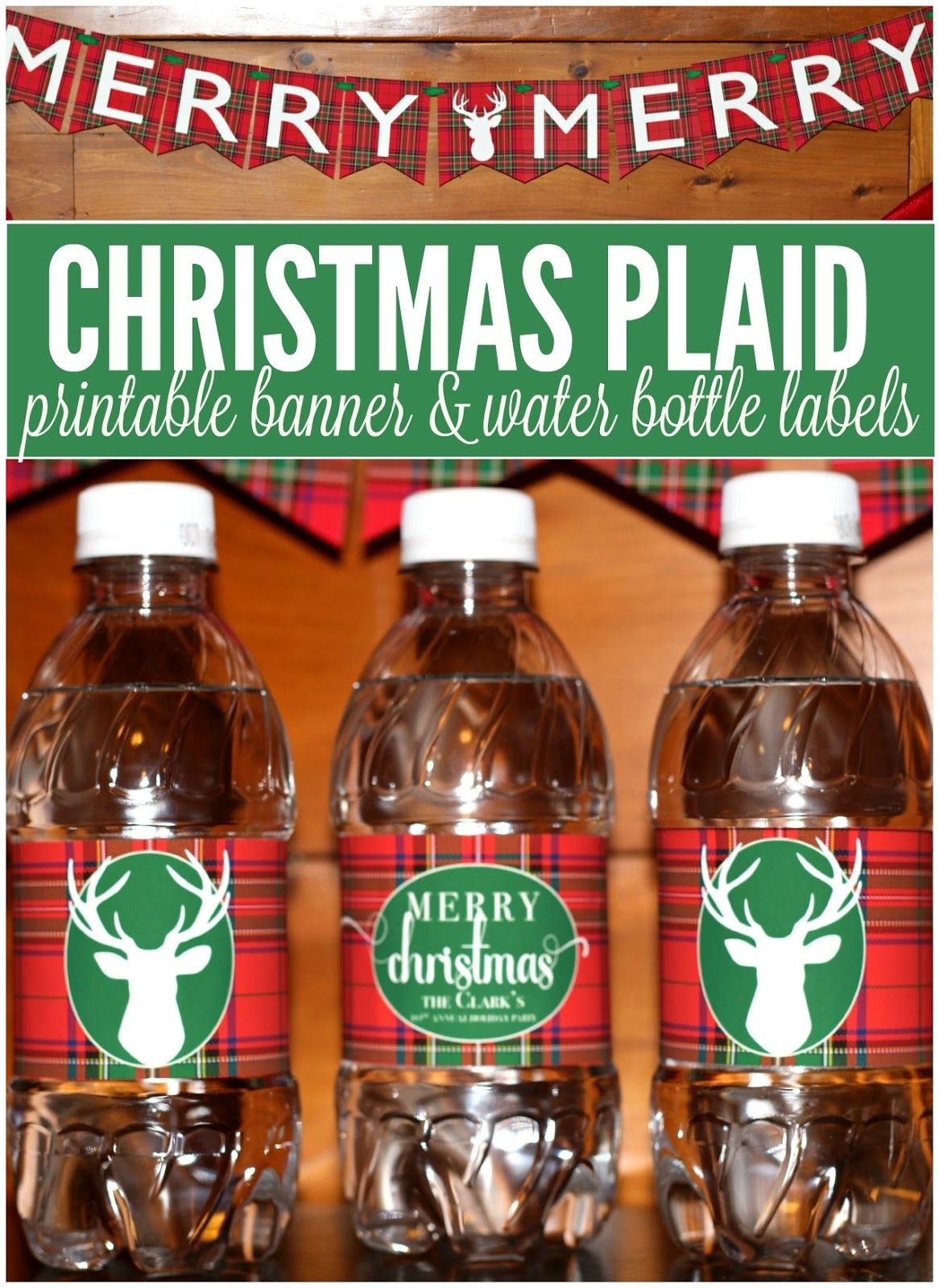 Free Printable Christmas Plaid Tartan Water Bottle Labels And - Christmas Water Bottle Labels Free Printable