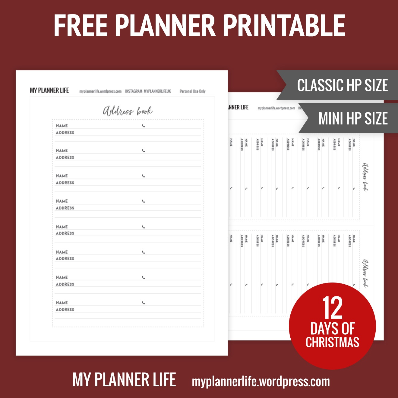 Free Printable – Day 5 – Address Book – My Planner Life - Free Printable Address Book