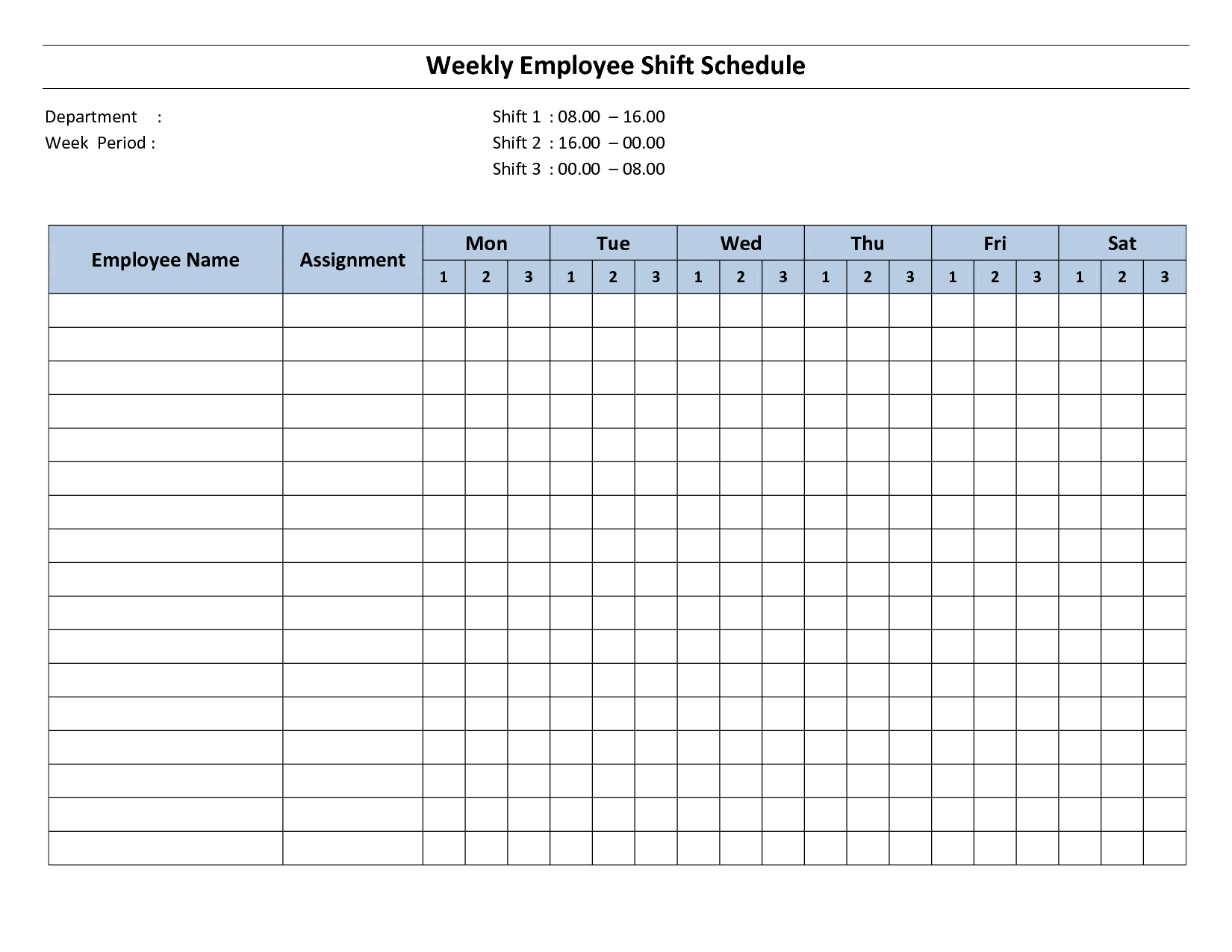 Work Hours Schedule Template