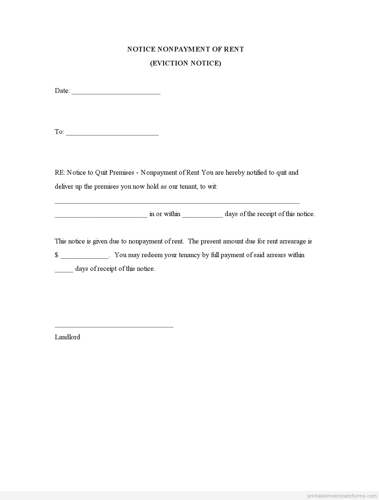 Free Printable Eviction Notice | Free Notice Nonpayment Of Rent Form - Free Printable Blank Eviction Notice