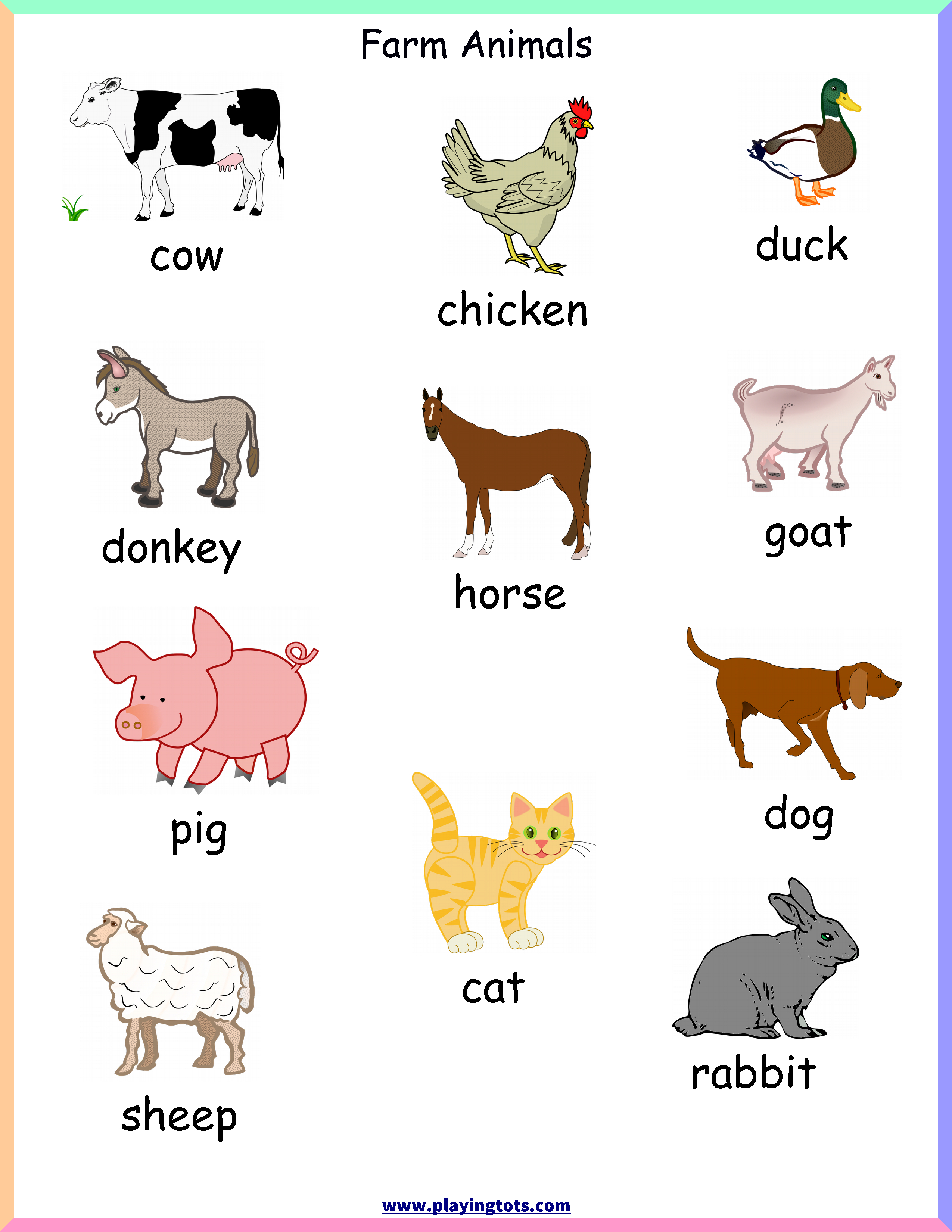 Free Printable Farm Animals Chart Keywords:toddler,preschool,kids - Free Printable Farm Animal Pictures