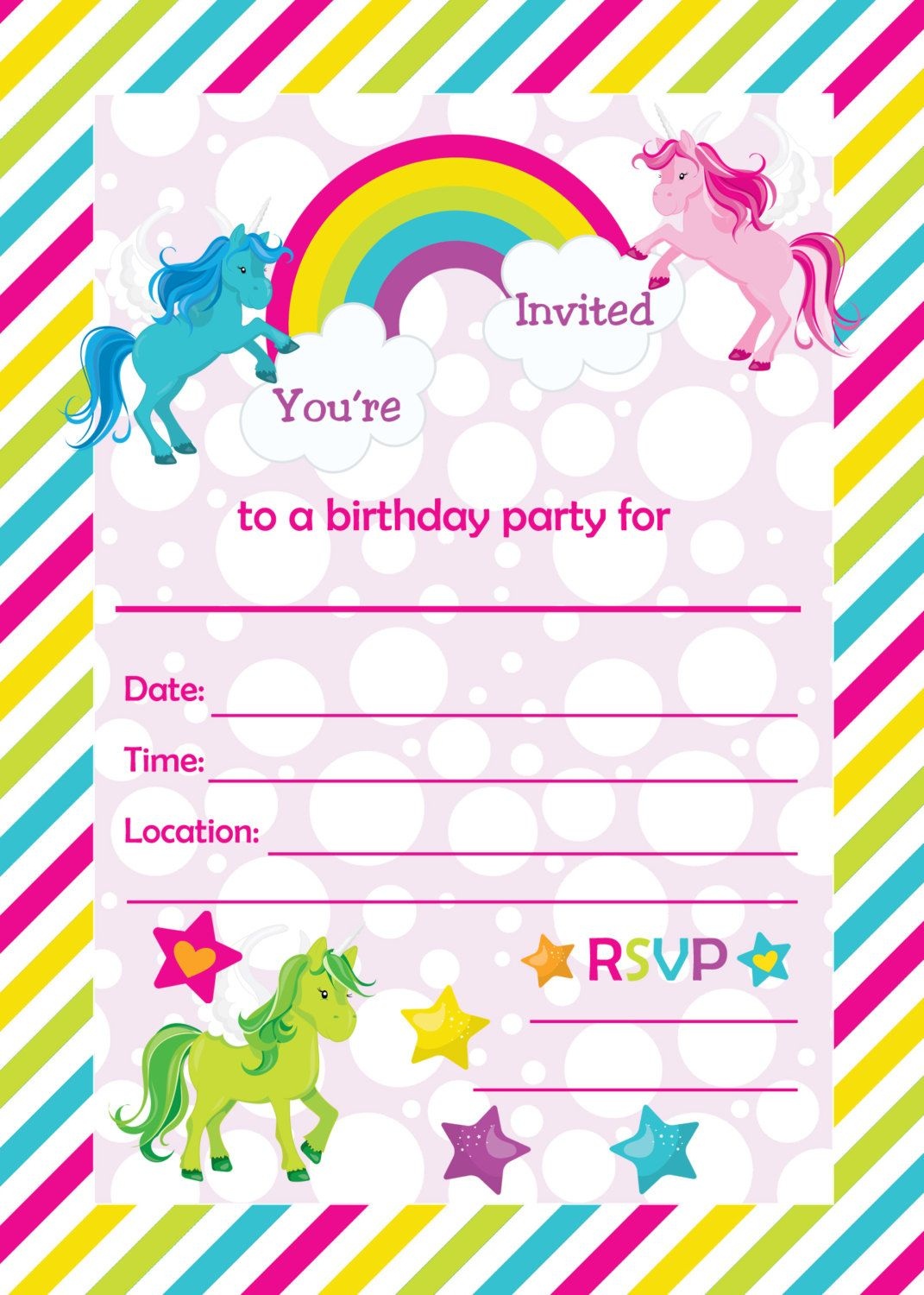 Free Printable Golden Unicorn Birthday Invitation Template - Free Printable Unicorn Invitations