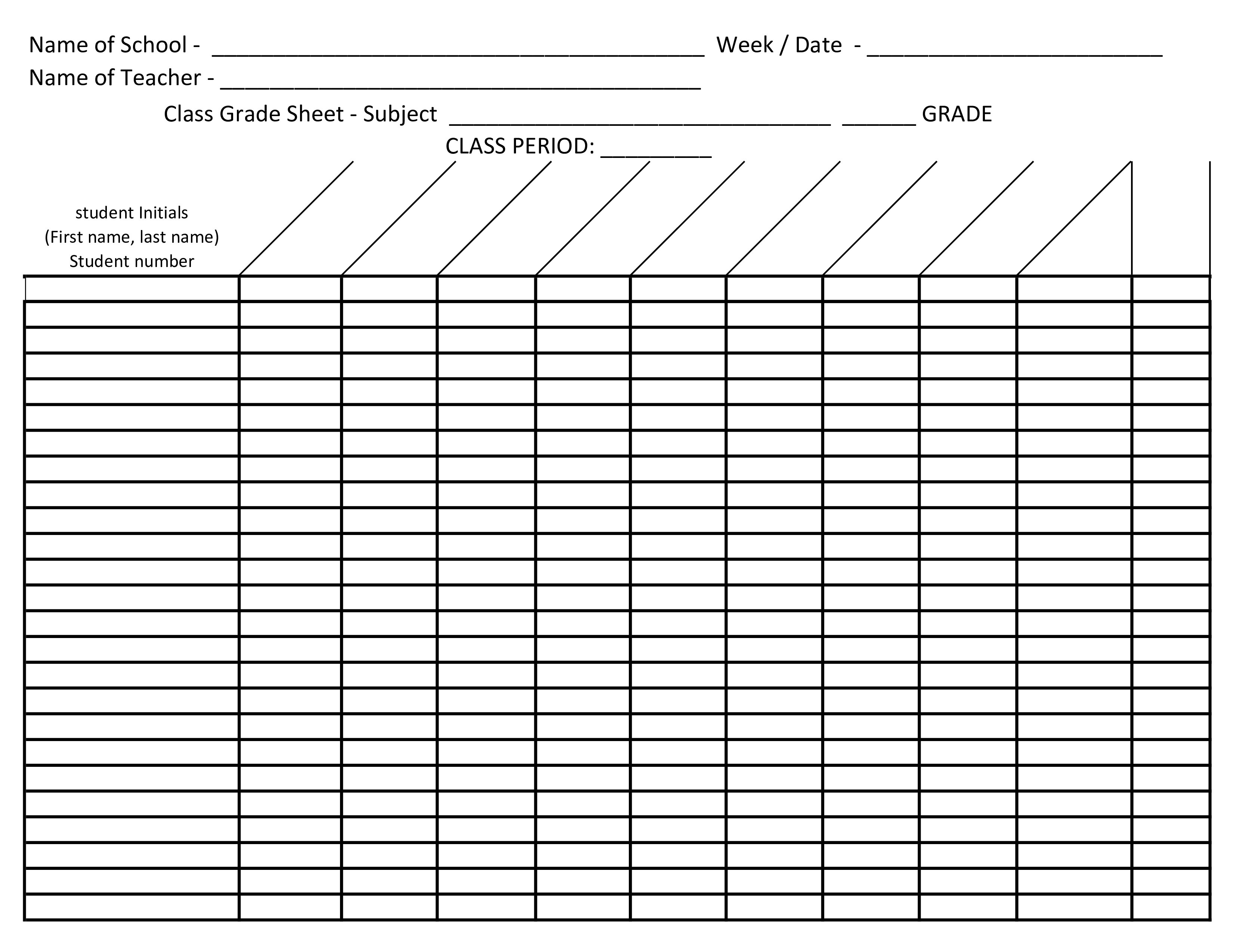 Student Grade Sheet Printable