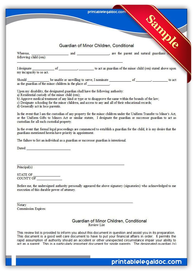 Free Printable Guardian Of Minor Children, Conditional | Sample - Free Printable Legal Guardianship Forms