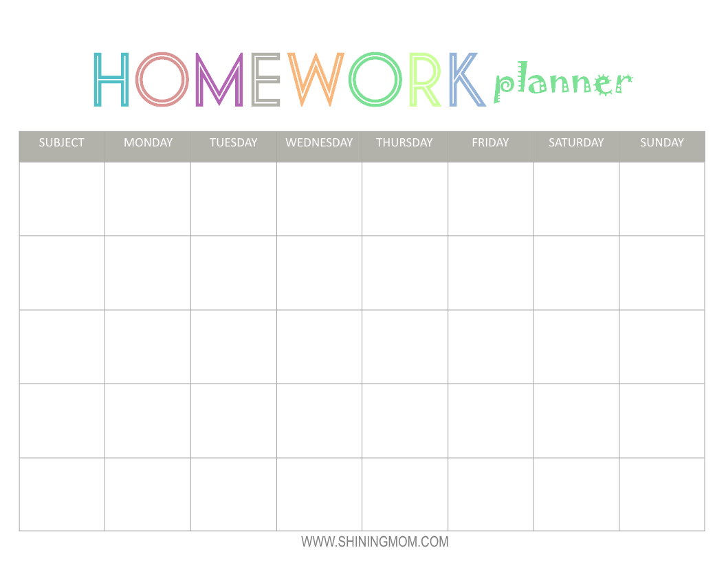 Free Printable: Homework Planner - Free Printable Homework Templates