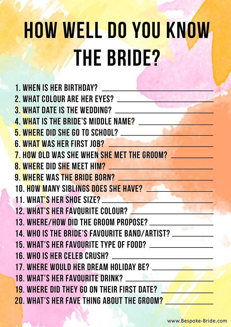 Free Printable &amp;#039;how Well Do You Know The Bride?&amp;#039; Hen Party &amp;amp; Bridal - Free Printable Bachelorette Party Games