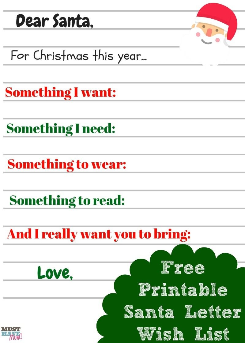 Free Printable Kids Christmas Wish List Santa Letter | Must Have Mom - Free Printable Christmas Wish List
