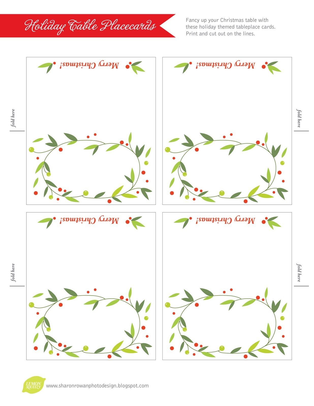 Free Printable Lemon Squeezy: Day 12: Place Cards | Work Stuff - Free Printable Place Card Templates Christmas