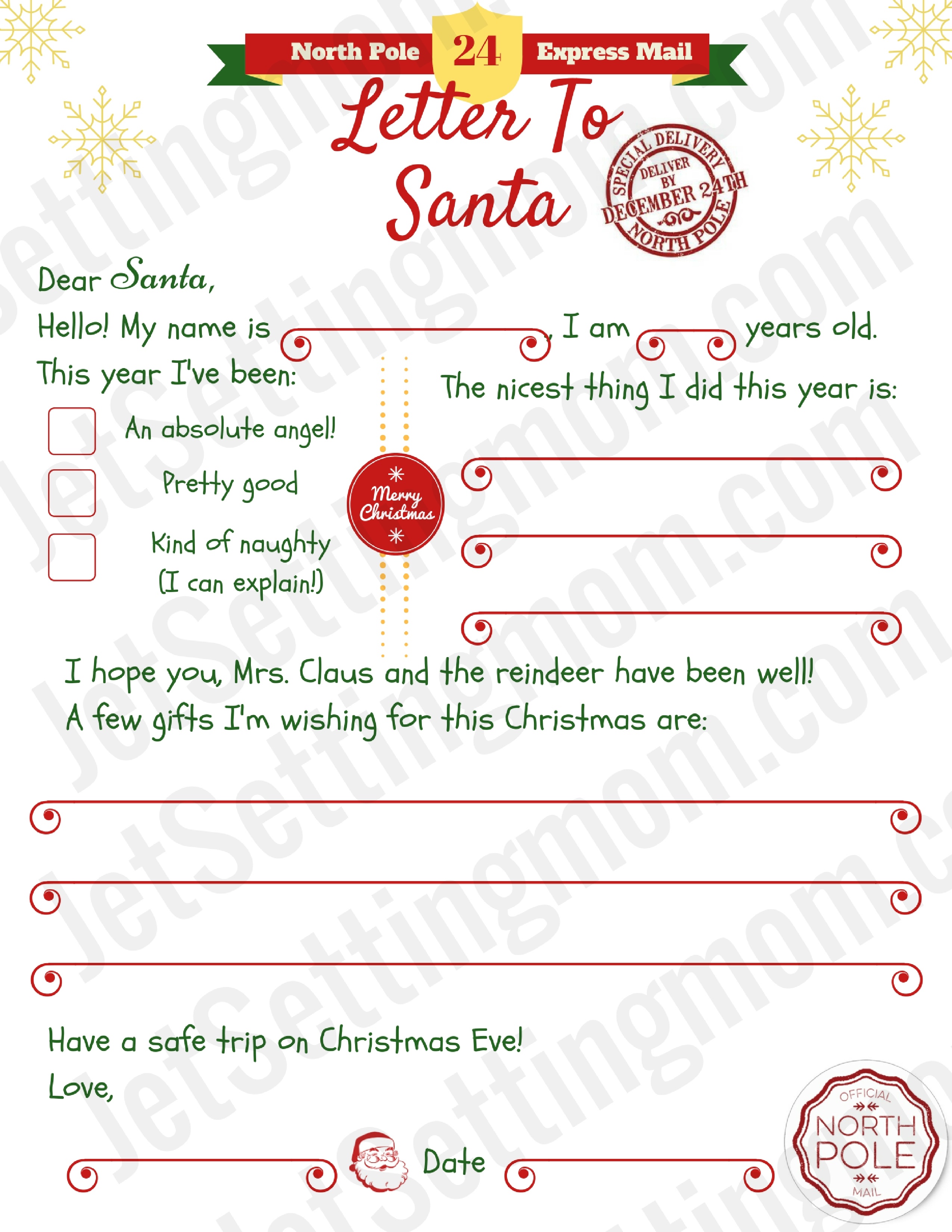 Free Printable Letter To Santa Template - Writing To Santa Made Easy! - Free Santa Templates Printable